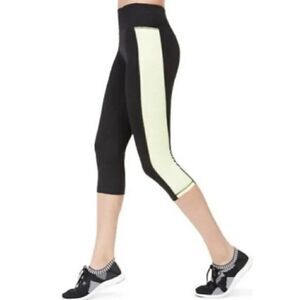 Ideology Noir English Yellow Essentials Colorblocked Cropped Leggings XS NWT